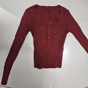 Red Ribbed Long Sleeve Sweater